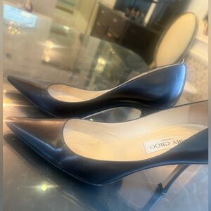 Jimmy Choo Black Pointed Leather Stiletto Pumps
